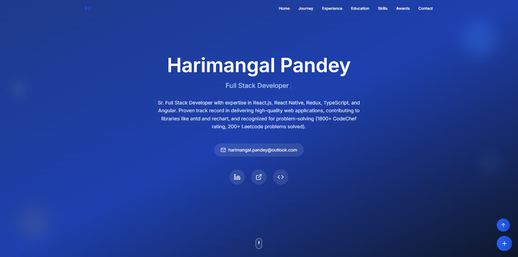 Portfolio landing page for Harimangal Pandey, Full Stack Developer
